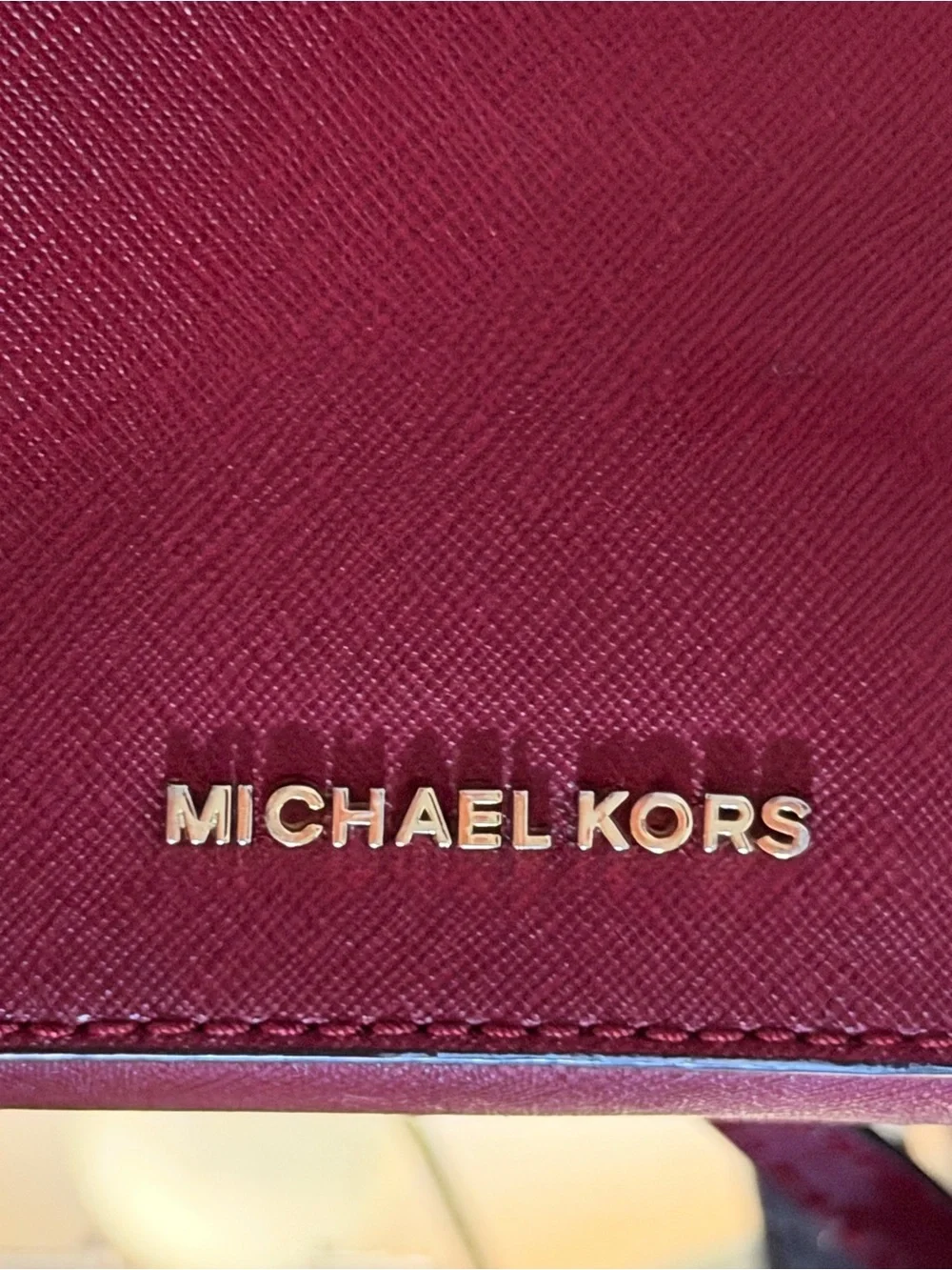 Michael Kors Large EW Saffiano Leather Crossbody Bag Cherry Red Gold Chain